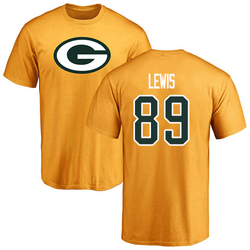 Men Green Bay Packers Gold #89 Lewis Marcedes Name And Number Logo Nike NFL T Shirt